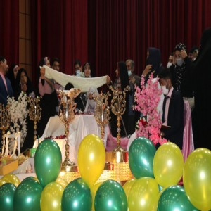 گزارش تصویری از برگزاری مراسم عقد دو زوج جوان به مناسبت روز زن و میلاد حضرت زهرا در فرهنگسرای آیت الله بهاری